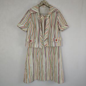 Vintage 70s Amy Adams Women's Rainbow Stripe Midi Dress Jacket Combo Maximalism